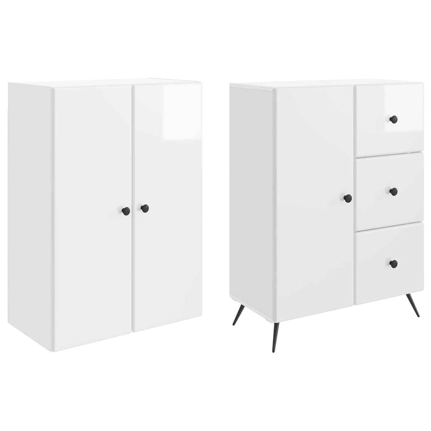 Skapsett 2 pcs Høgglans hvit Konstruert tre