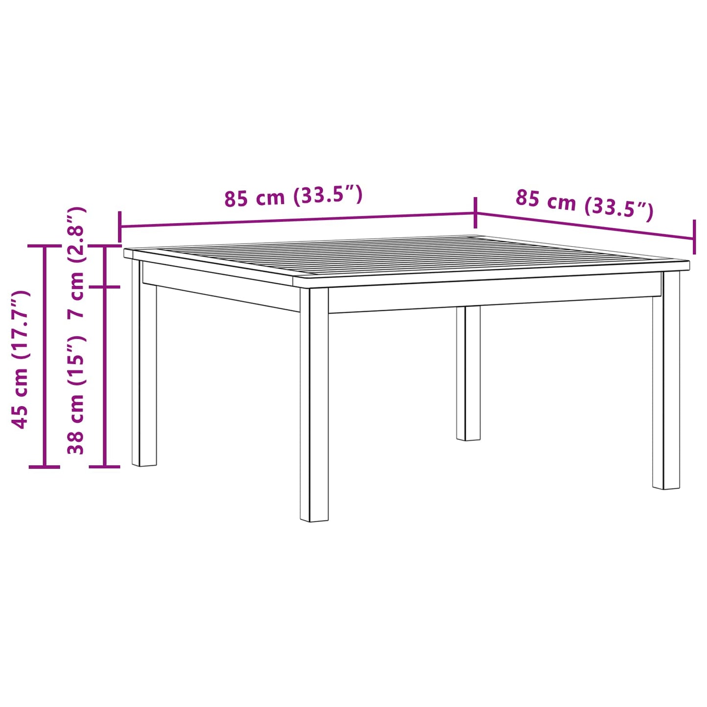 Kaffebord Lett akasie 85 x 85 x 45 cm Solid akasietre