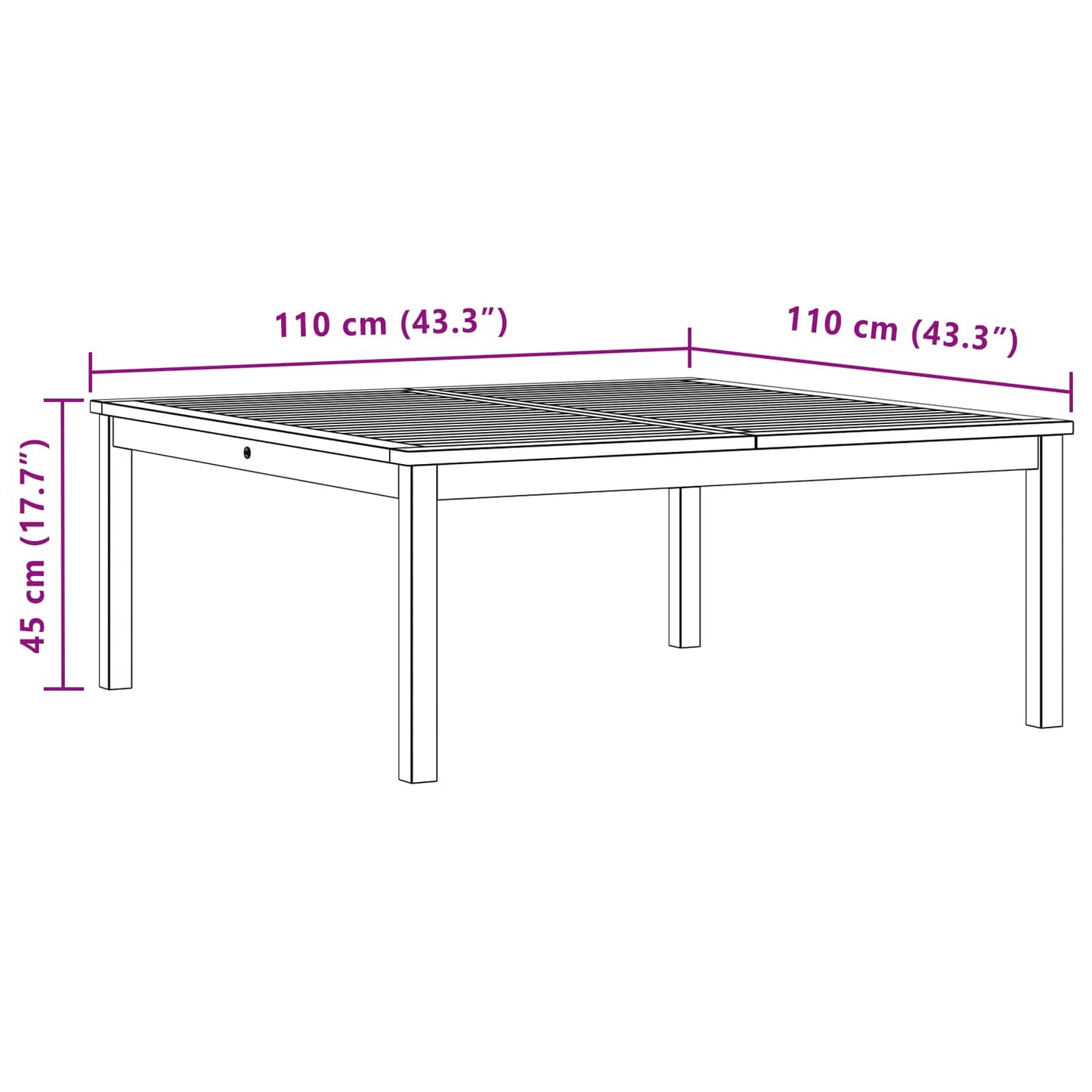 Kaffebord Lett akasie 110 x 110 x 45 cm Solid akasietre