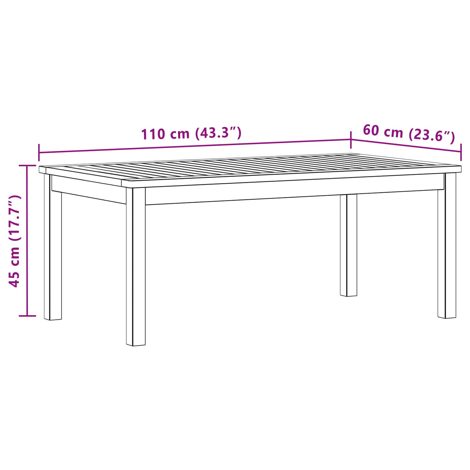 Kaffebord Lett akasie 110 x 60 x 45 cm Solid akasietre vidaXL