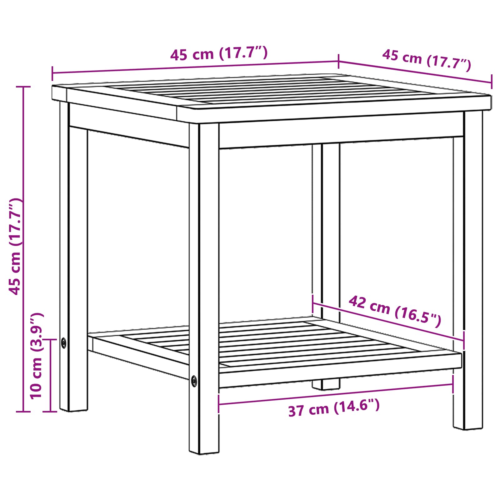 Sidetabell Olje naturlig 45 x 45 x 45 cm Solid akasietre vidaXL