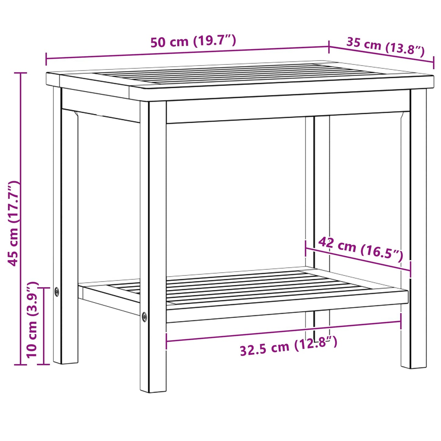 Sidetabell Olje naturlig 50 x 35 x 45 cm Solid akasietre vidaXL