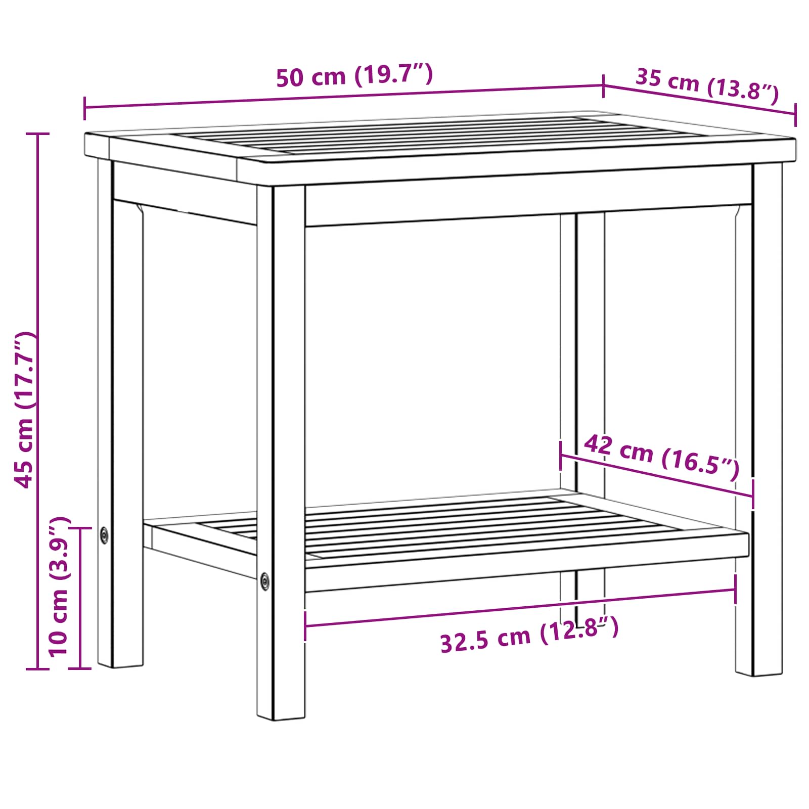 Sidetabell Olje naturlig 50 x 35 x 45 cm Solid akasietre vidaXL