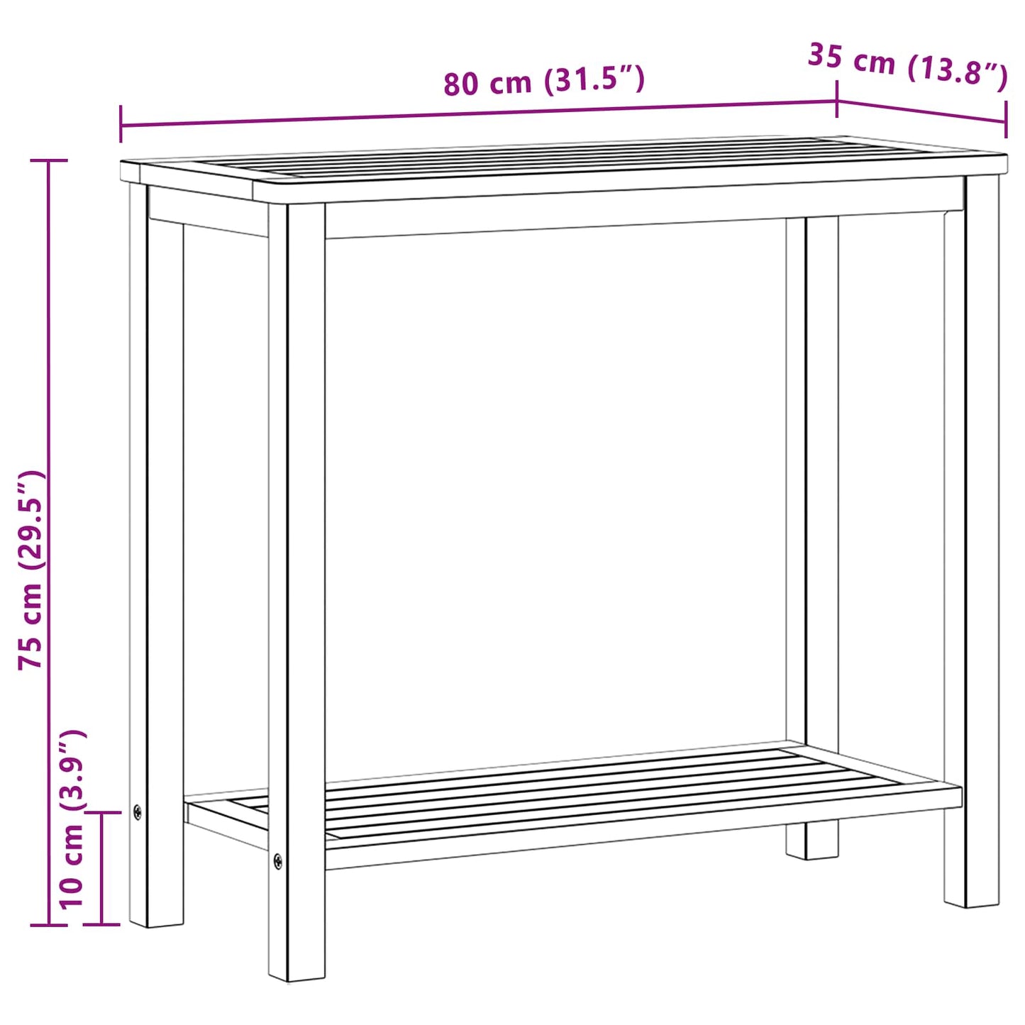 Hagekonsollbord Lett akasie 80 x 35 x 75 cm Solid akasietre vidaXL