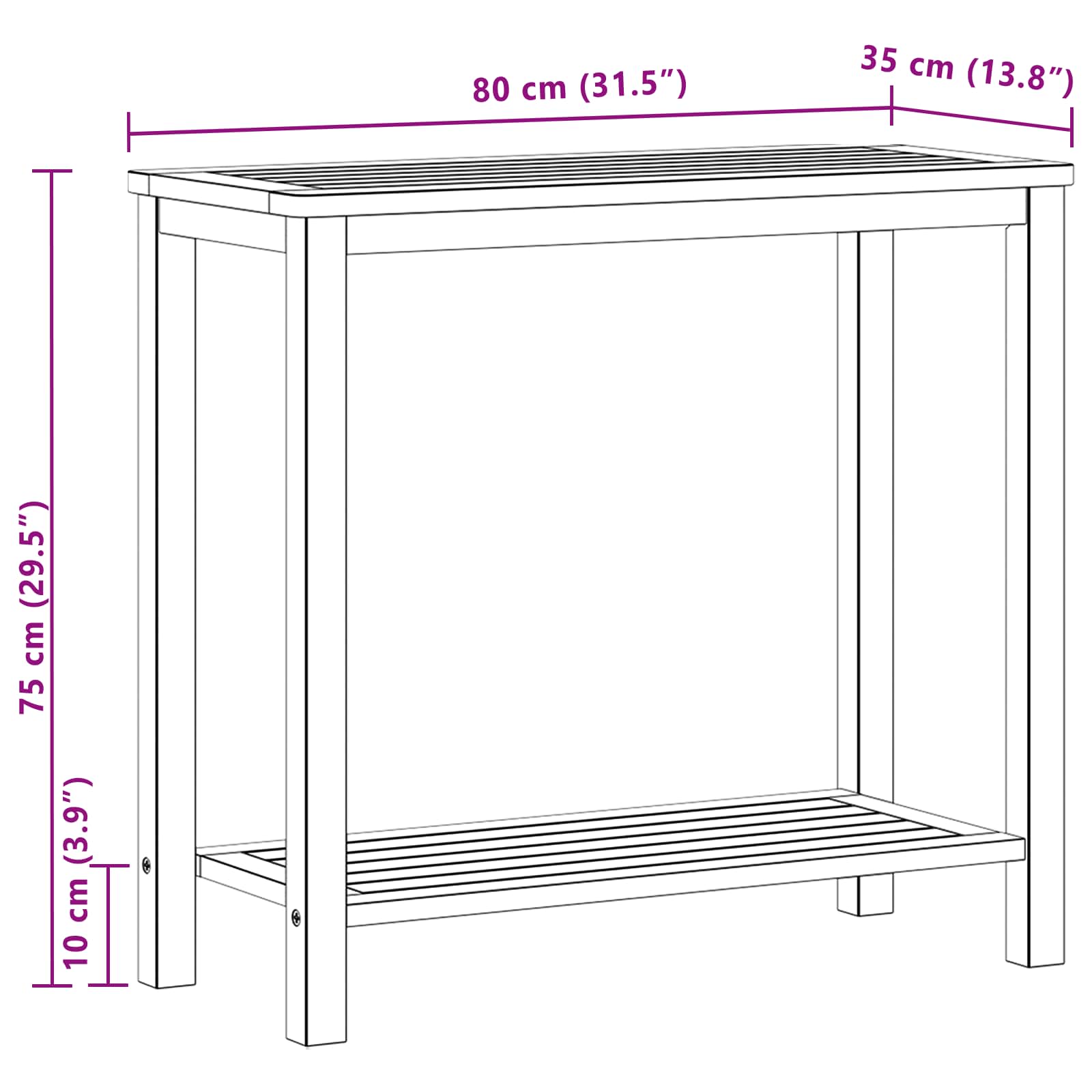 Hagekonsollbord Lett akasie 80 x 35 x 75 cm Solid akasietre vidaXL