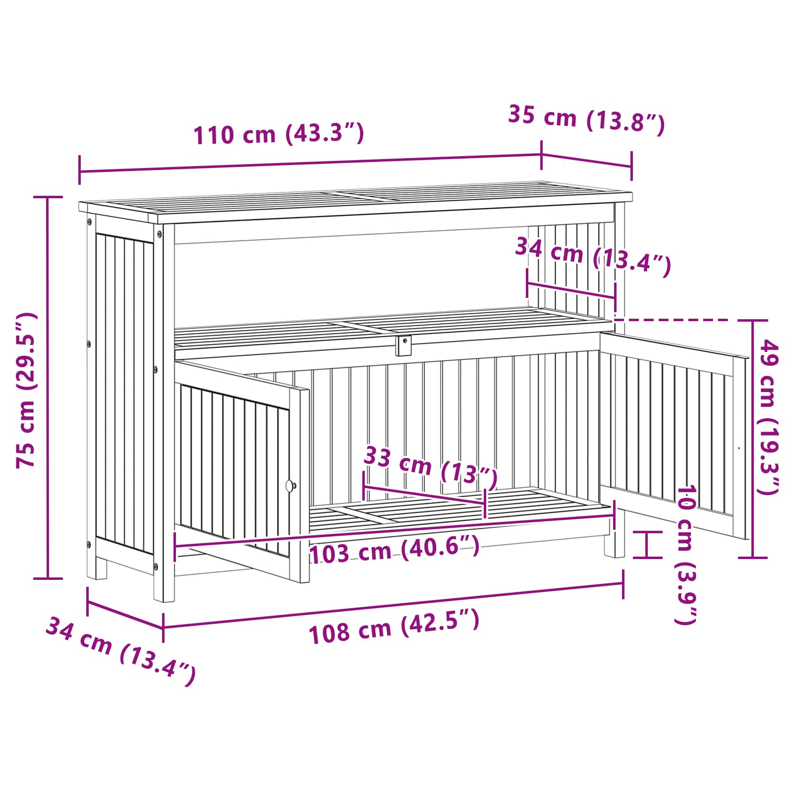Hagekonsollbord Lett akasie 110 x 35 x 75 cm Solid akasietre vidaXL