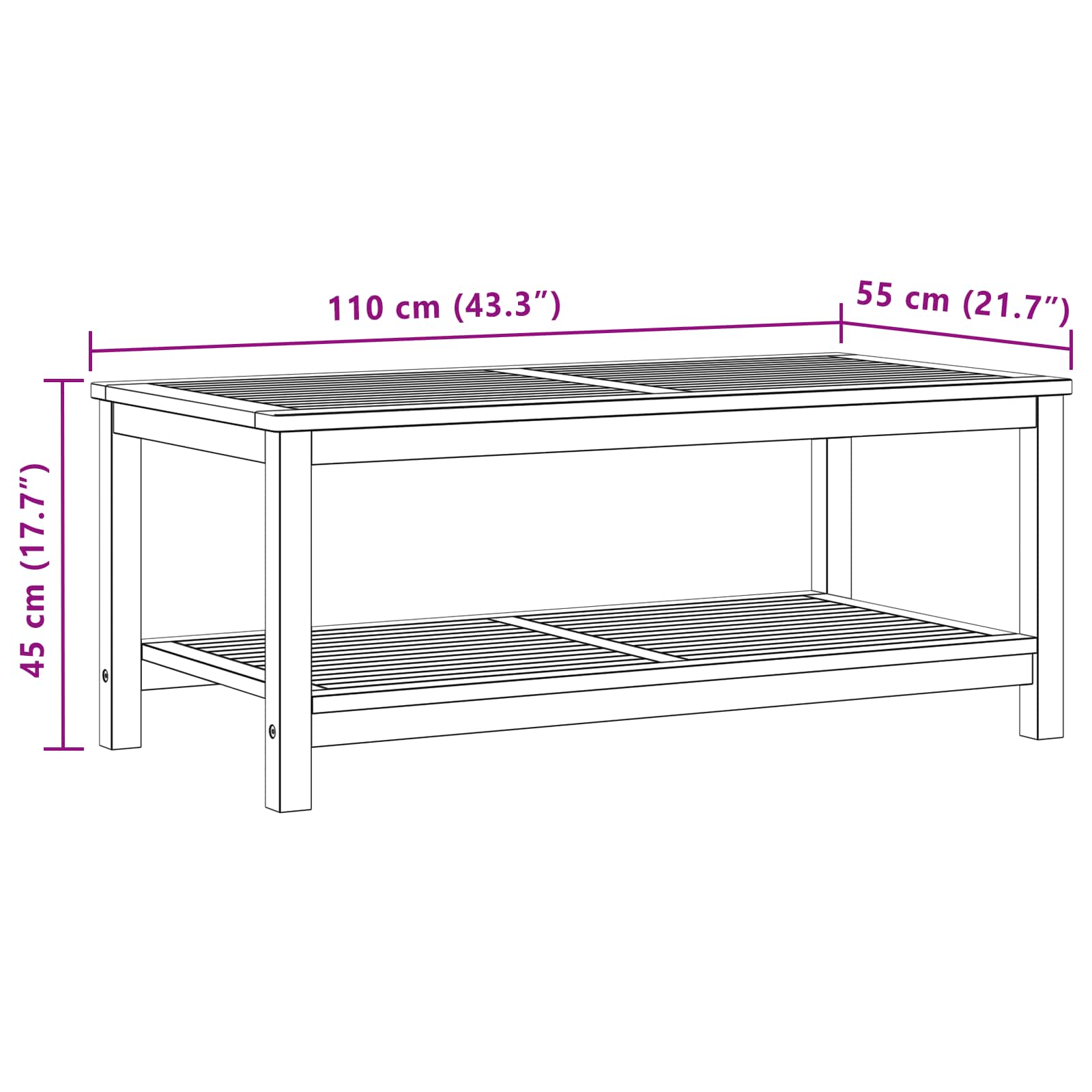 Sidetabell Olje naturlig 110 x 55 x 45 cm Solid akasietre vidaXL