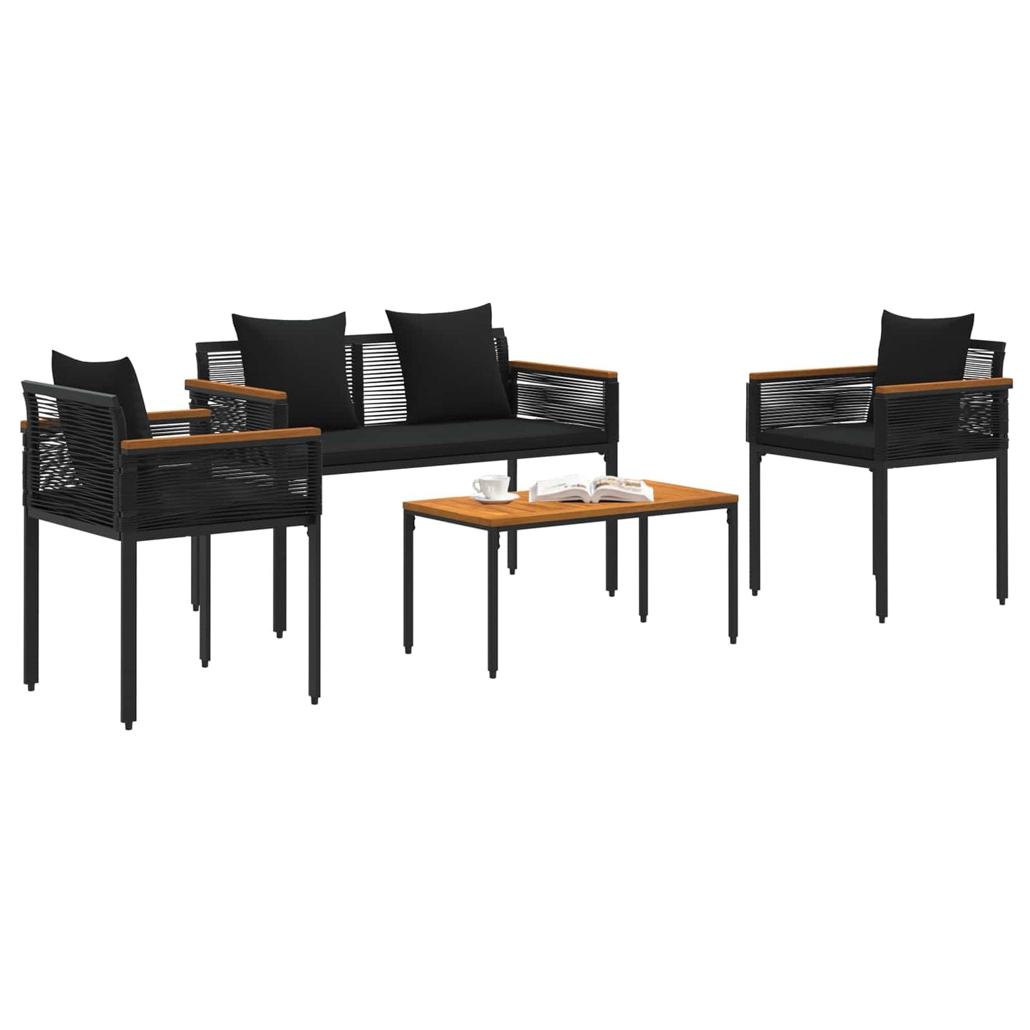 Utemøbelsett med pute 4 pcs Svart polyrotting