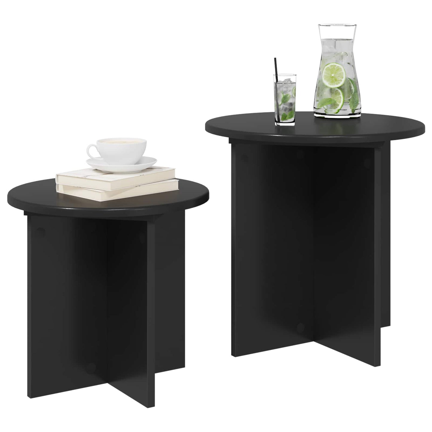 Sidebordssett med lagring 2 pcs Svart eik Konstruert tre