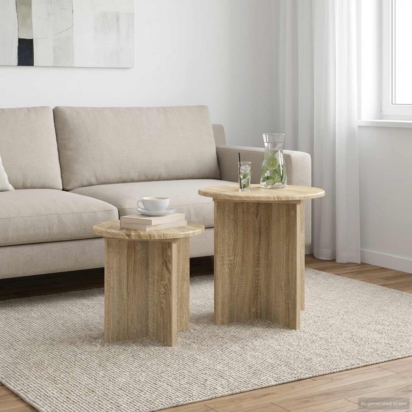 Sidebordssett med lagring 2 pcs Sonoma eik Konstruert tre