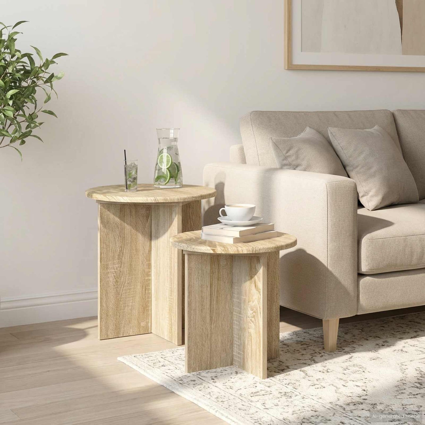 Sidebordssett med lagring 2 pcs Sonoma eik Konstruert tre