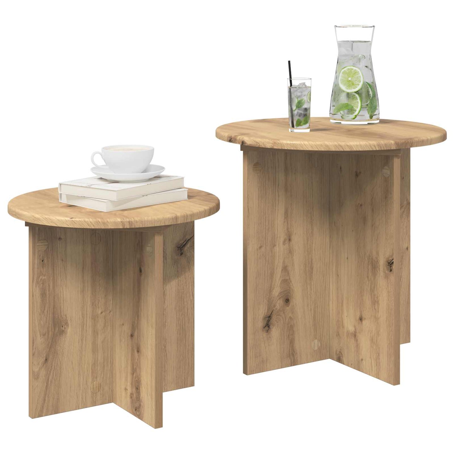 Sidebordssett 2 stk. Artisan eik Ø 45 x 45 cm Konstruert tre