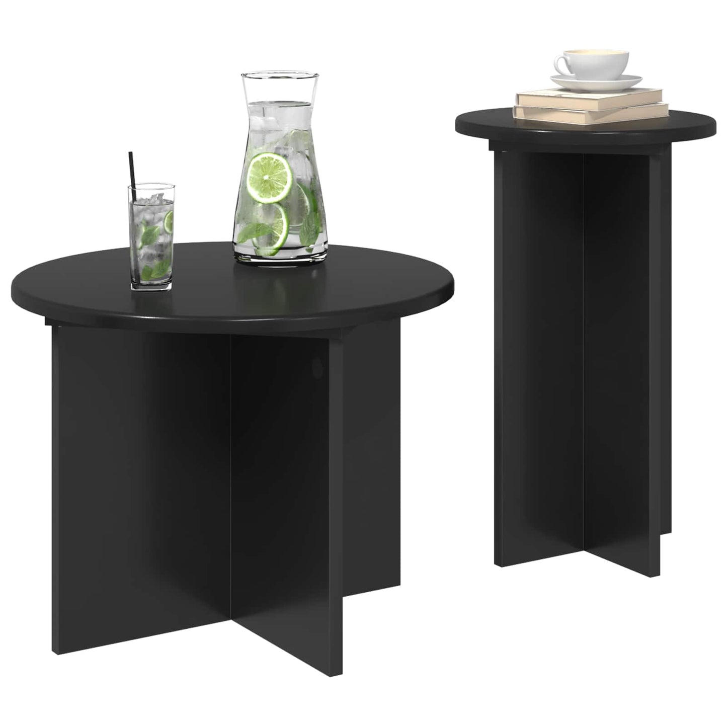 Sidebordssett 2 stk. Svart eik Ø 45 x 35 cm Konstruert tre