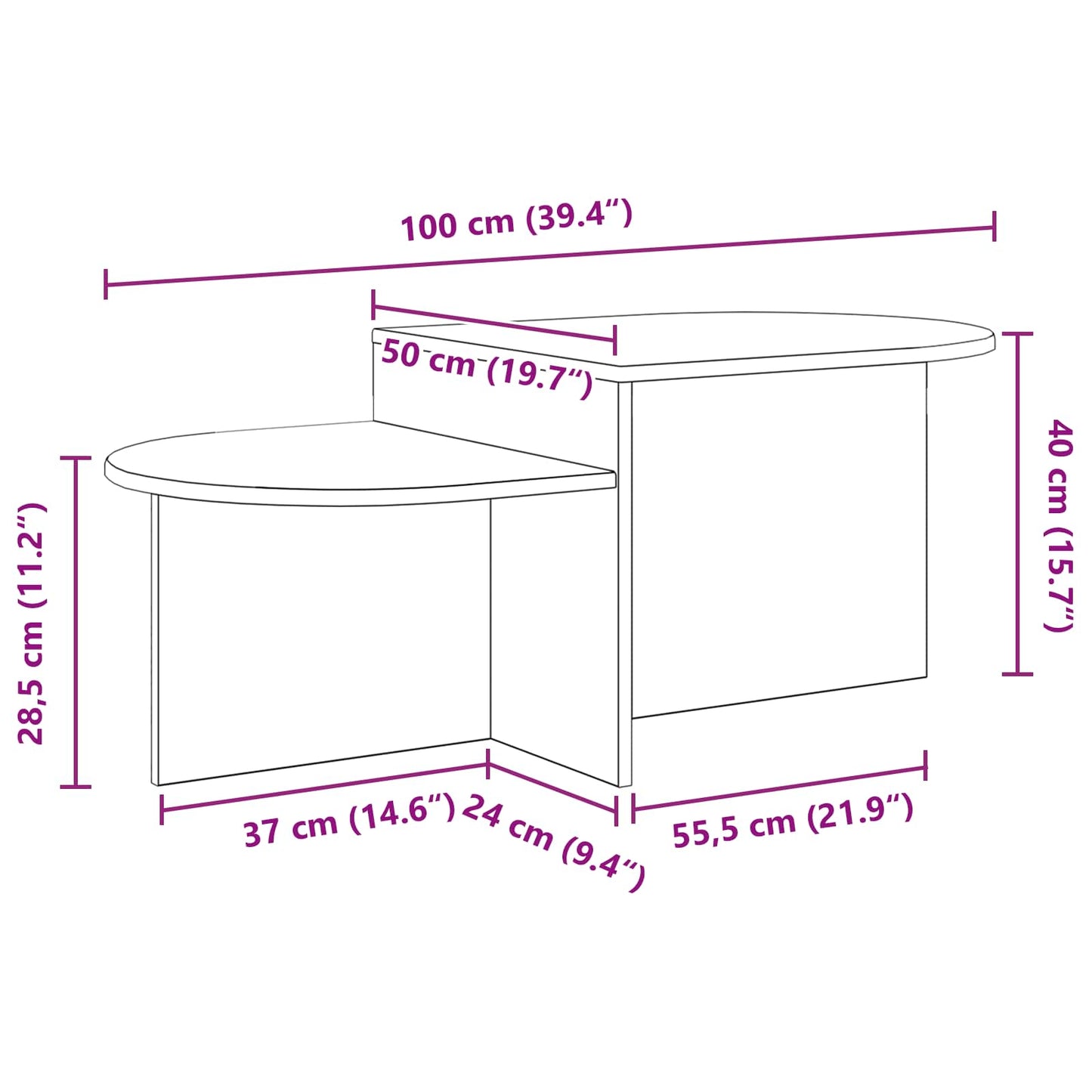 Kaffebord Betonggrå 100 x 50 x 40 cm Konstruert tre