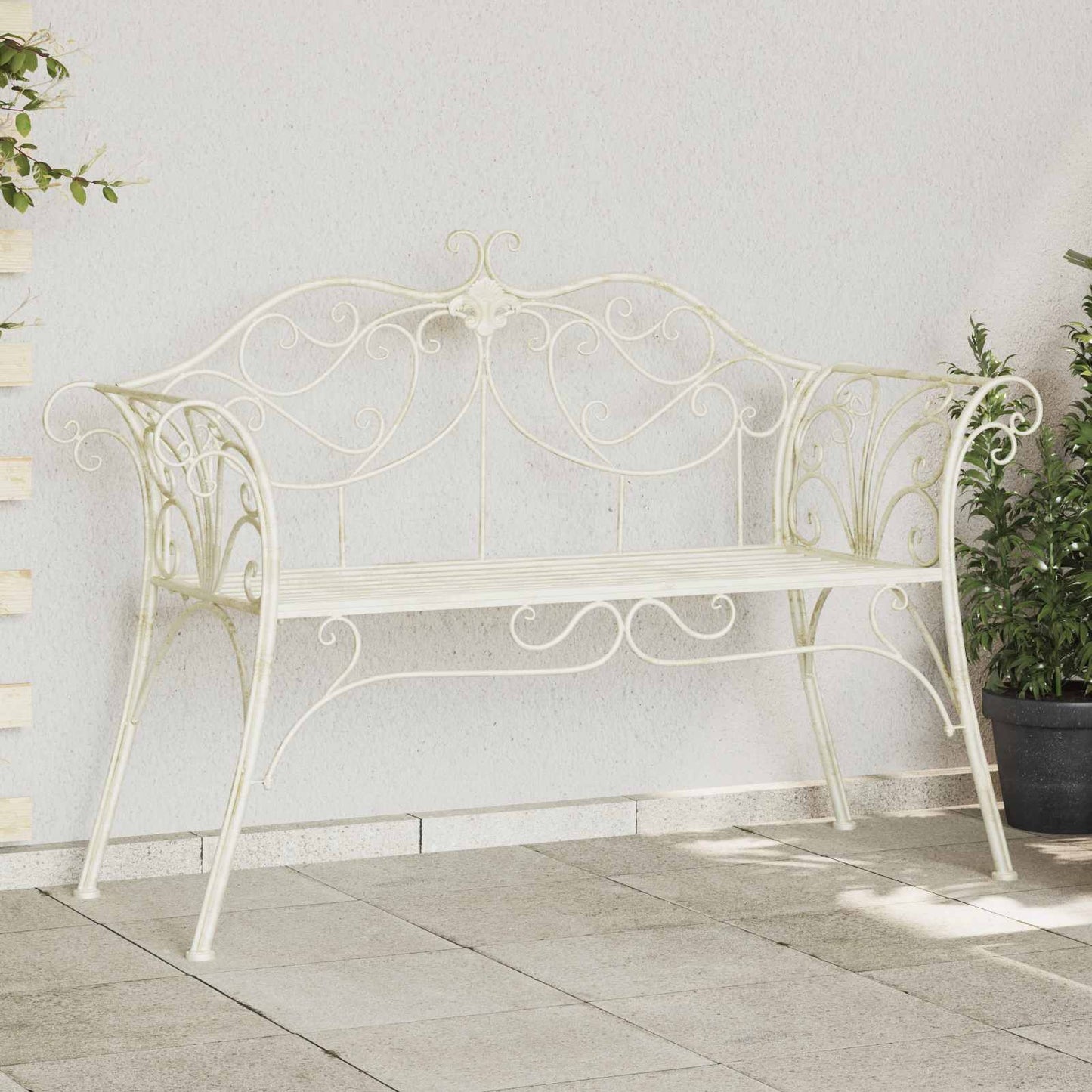Hagebenk 2-Antall seter 130 x 47 x 90 cm Stål Antikk hvit