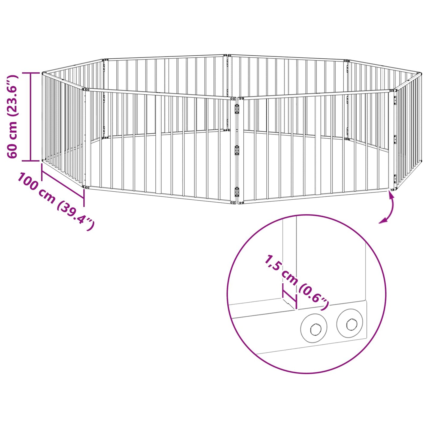 Hundeluke 8 pcs Svart 100 x 60 cm Galvanisert Stål