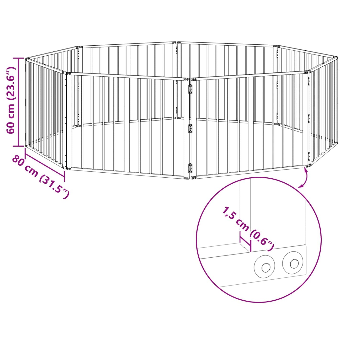Hundeluke 8 pcs Svart 80 x 60 cm Galvanisert Stål