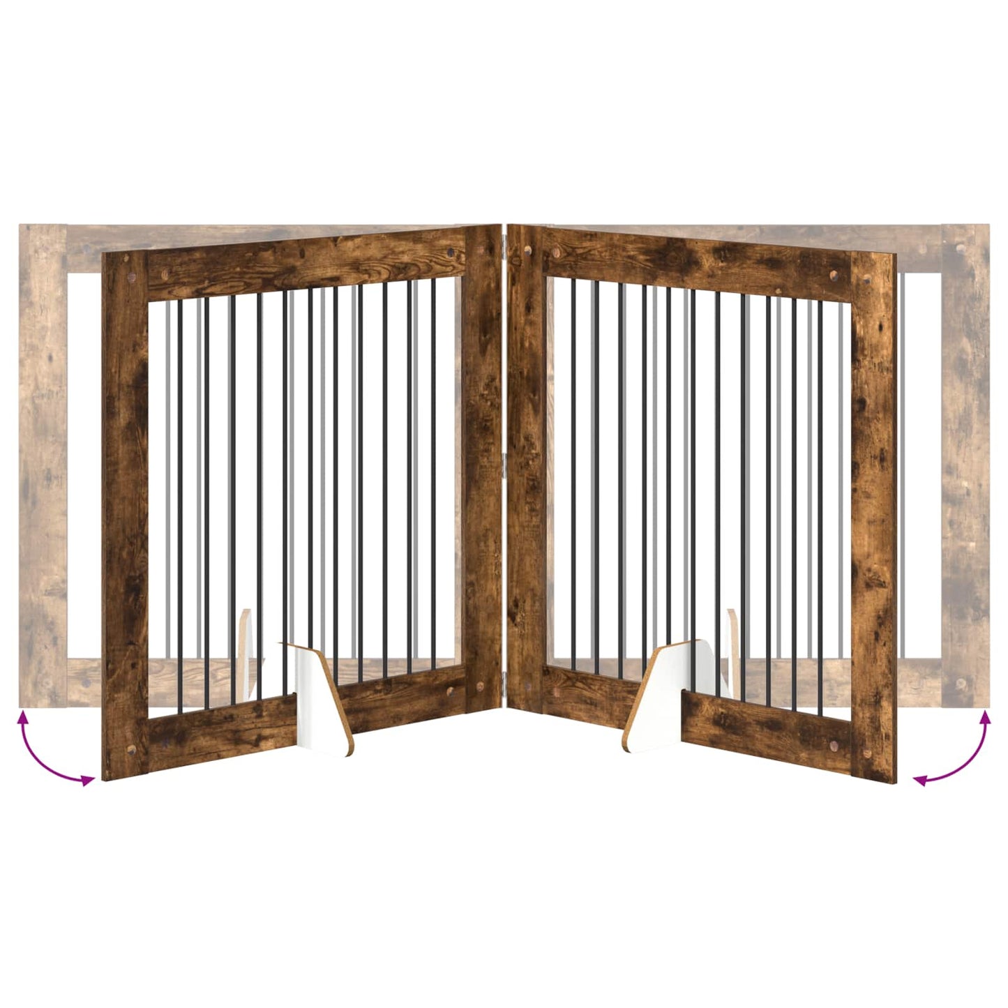 Foldbar hundegitter med stativer 2 pcs Røkt Eik 200,5 cm