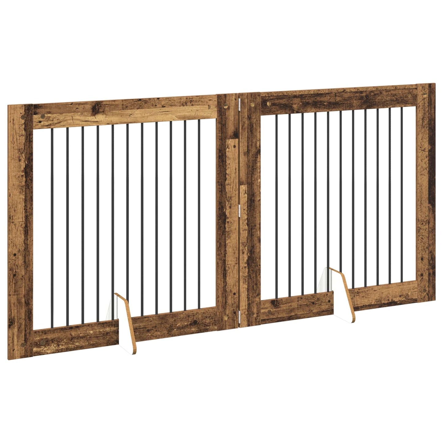 Foldbar hundegitter med stativer 2 pcs Gammelt tre 200,5 cm