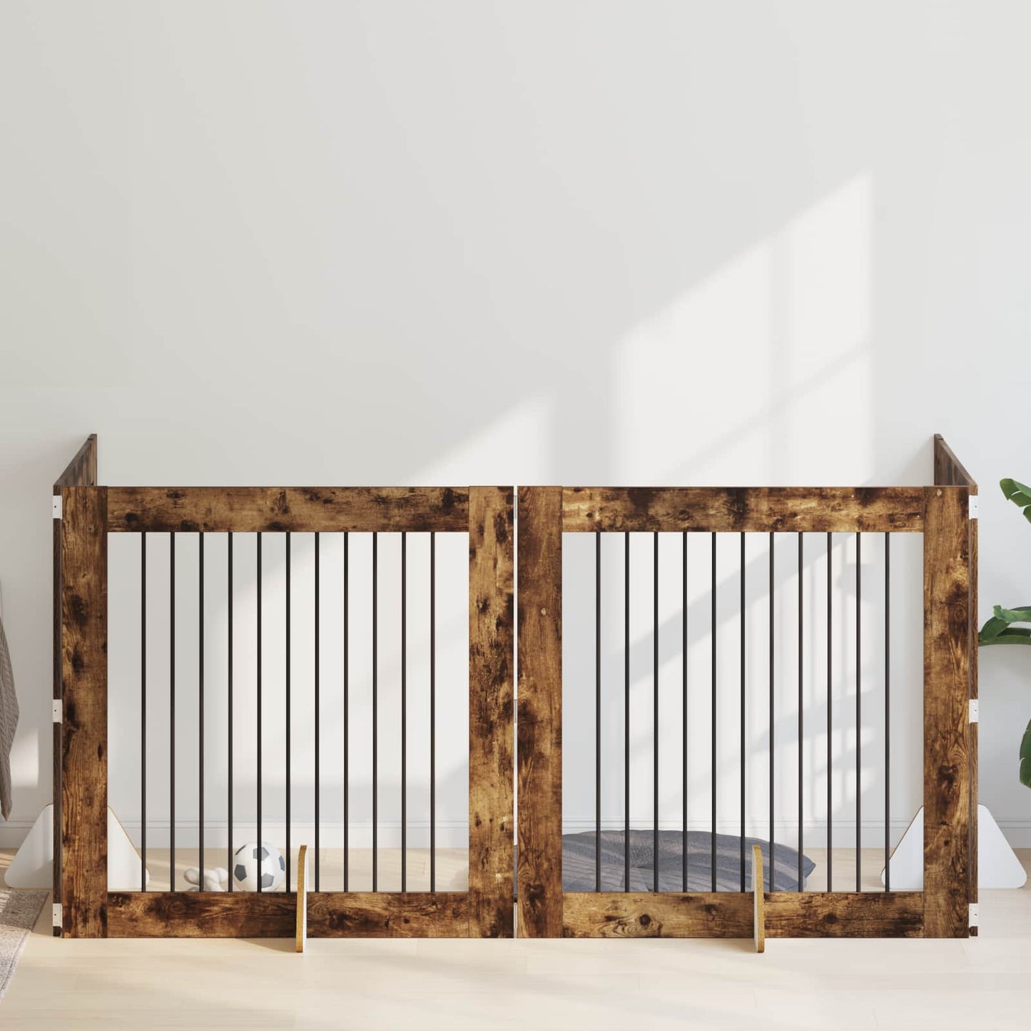 Foldbar hundegitter med stativer 4 pcs Røkt Eik 401 cm