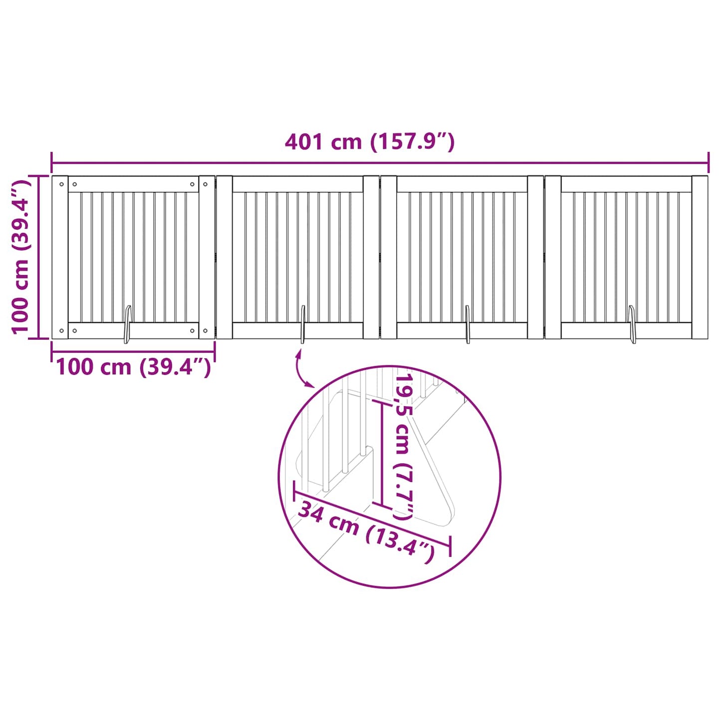 Foldbar hundegitter med stativer 4 stk. Grå Sonoma 401 cm