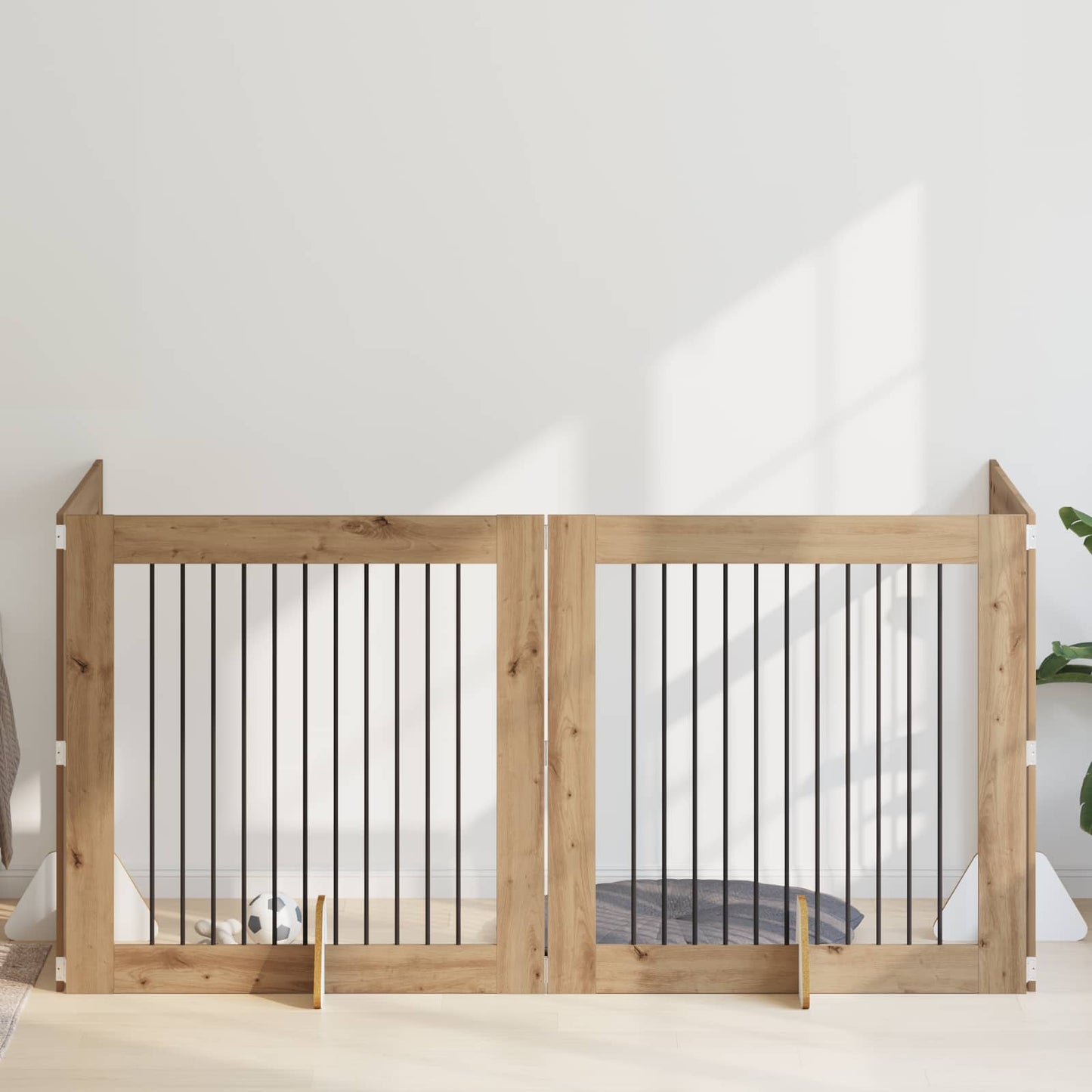 Foldbar hundegitter med stativer 4 pcs Artisan eik 401 cm