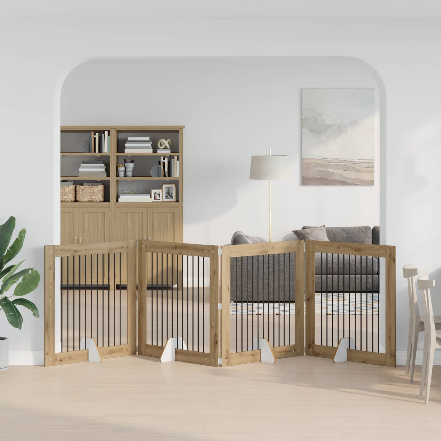 Foldbar hundegitter med stativer 4 pcs Artisan eik 401 cm