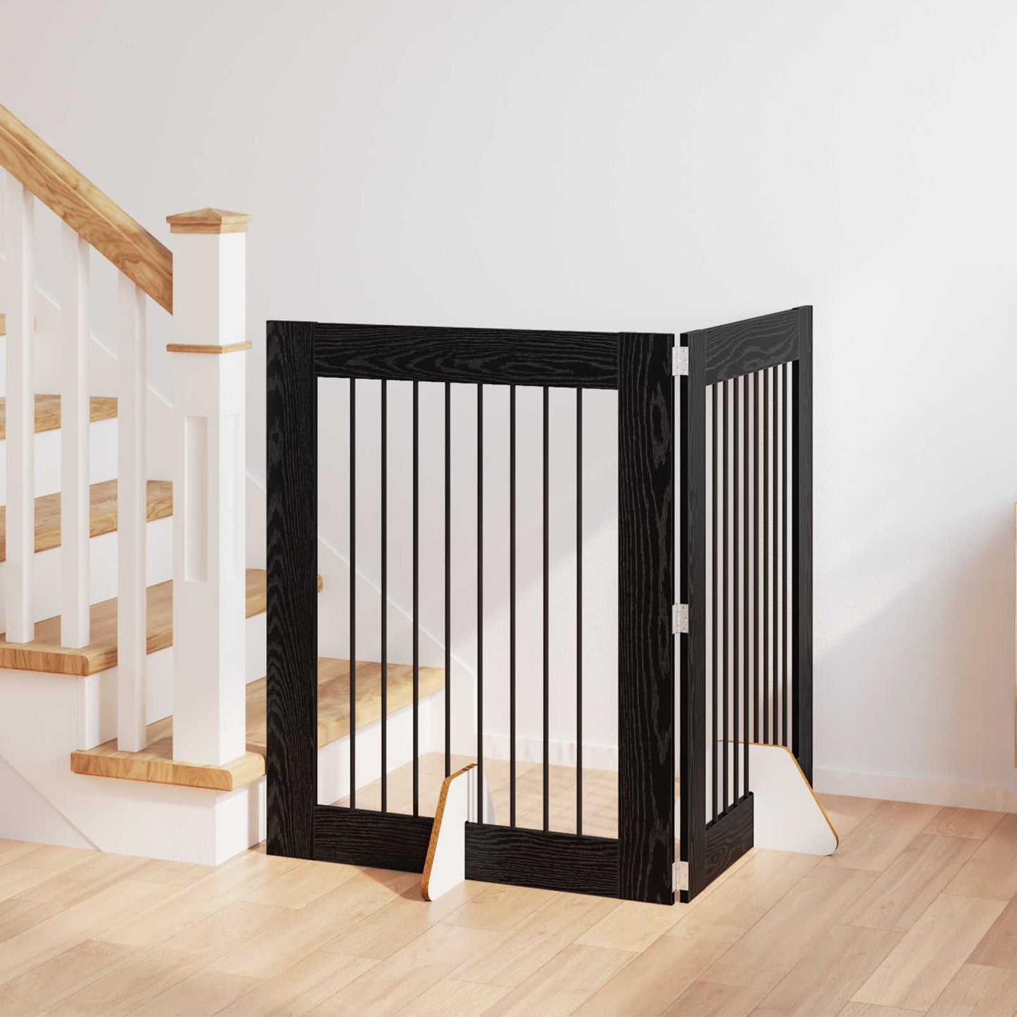Foldbar hundegitter med stativer 2 pcs Svart eik 160,5 cm