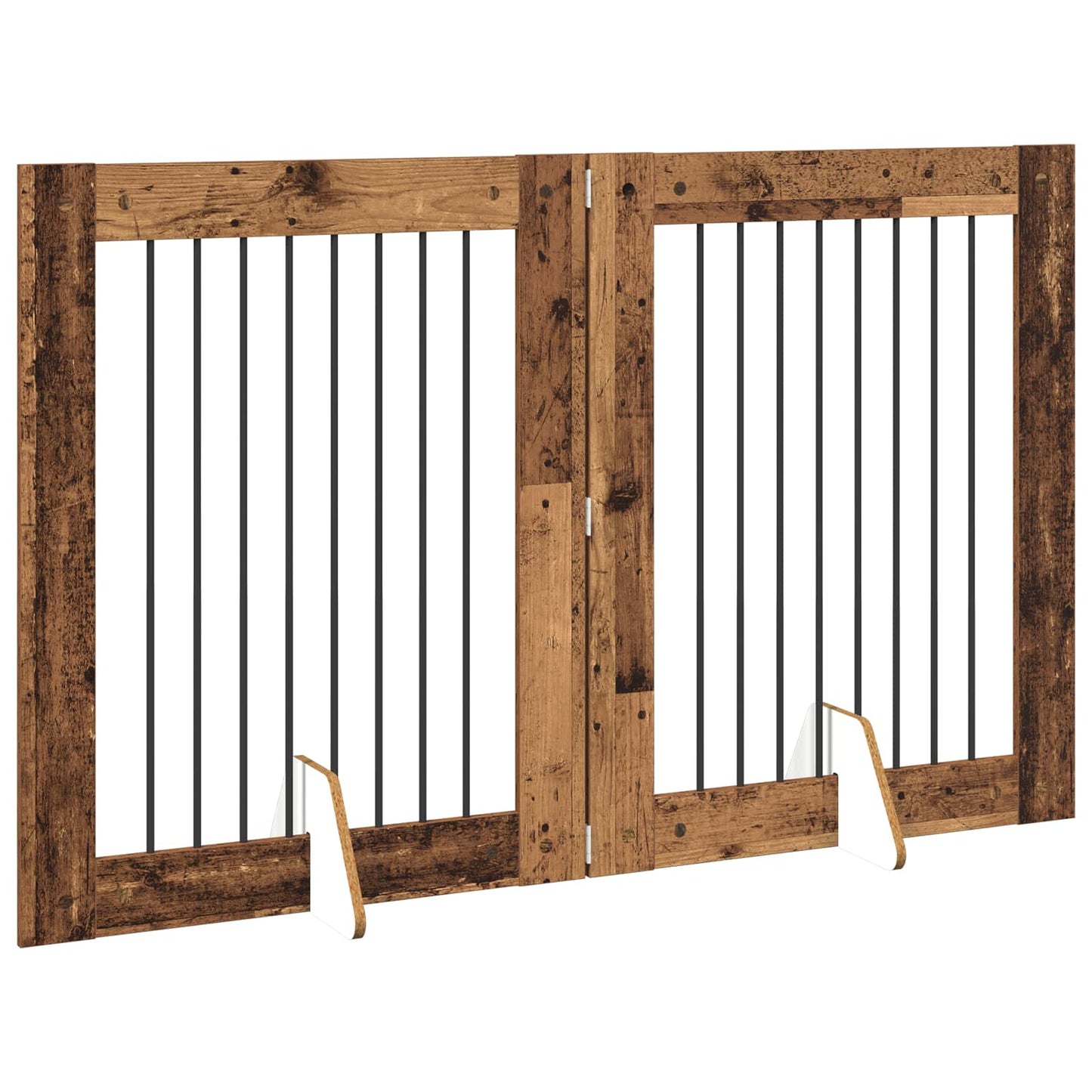 Foldbar hundegitter med stativer 2 pcs Gammelt tre 160,5 cm