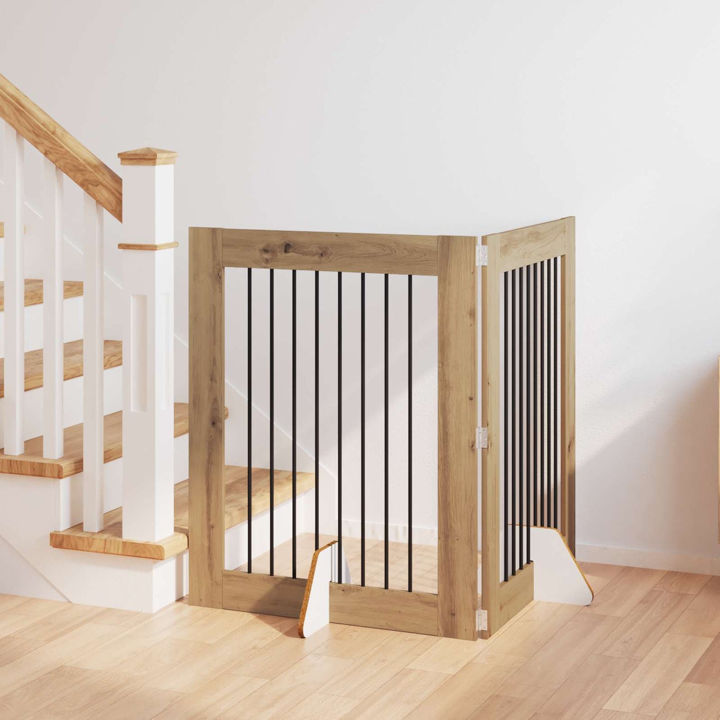 Foldbar hundegitter med stativer 2 pcs Artisan eik 160,5 cm