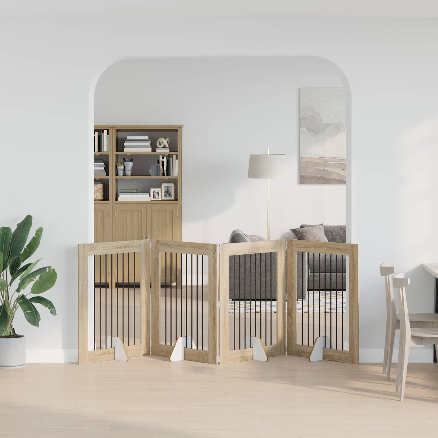 Foldbar hundegitter med stativer 4 pcs Sonoma eik 321 cm