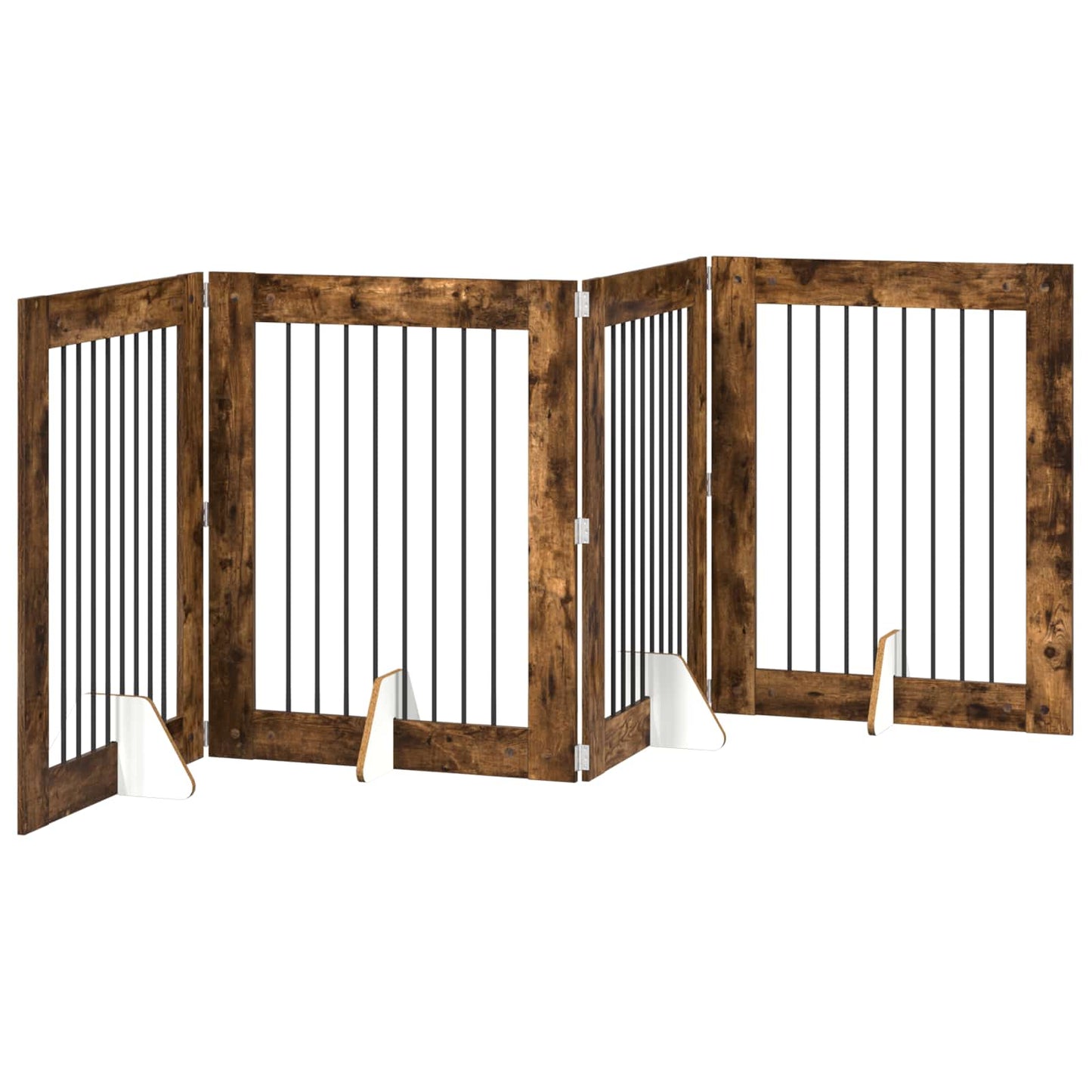 Foldbar hundegitter med stativer 4 pcs Røkt Eik 321 cm
