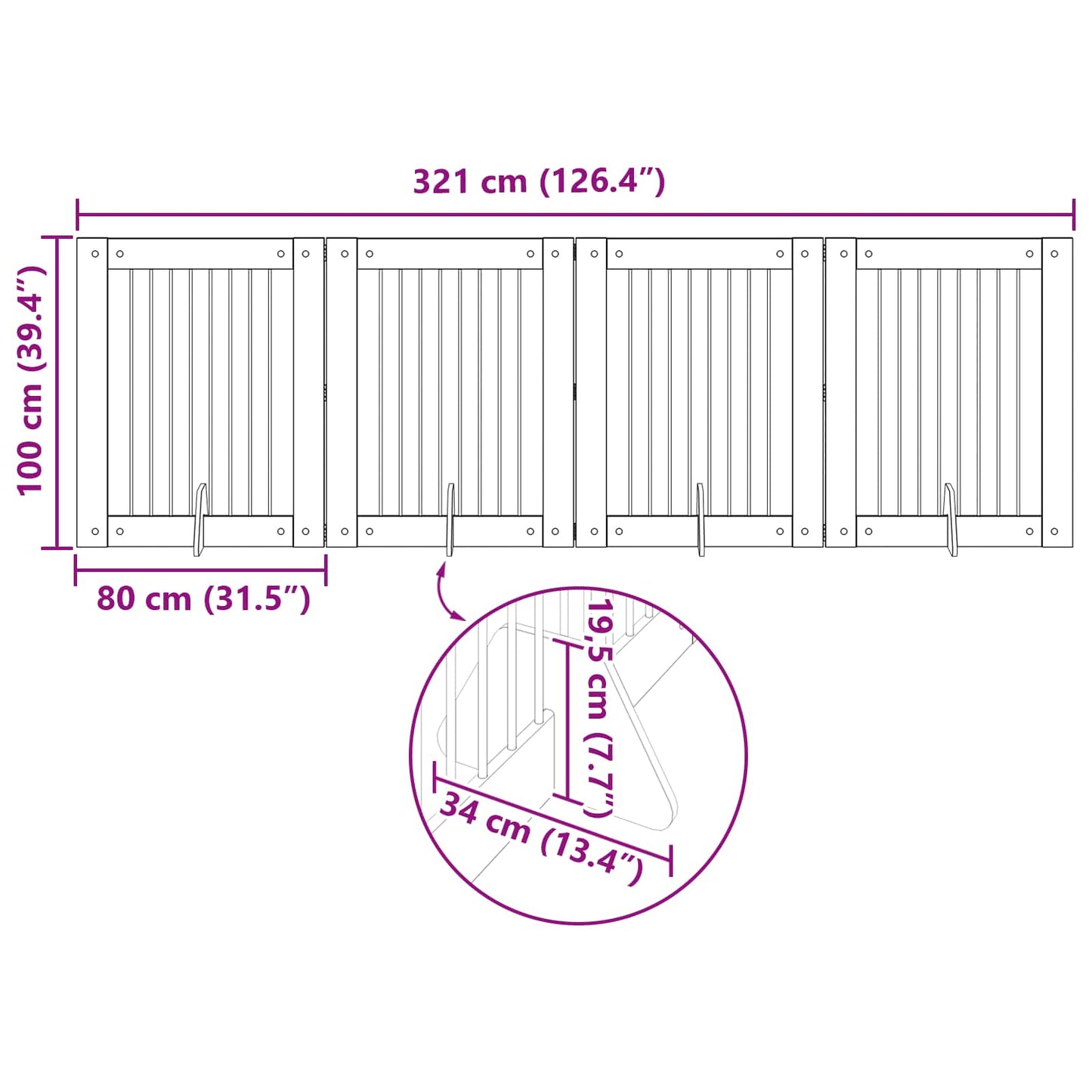 Foldbar hundegitter med stativer 4 stk. Grå Sonoma 321 cm