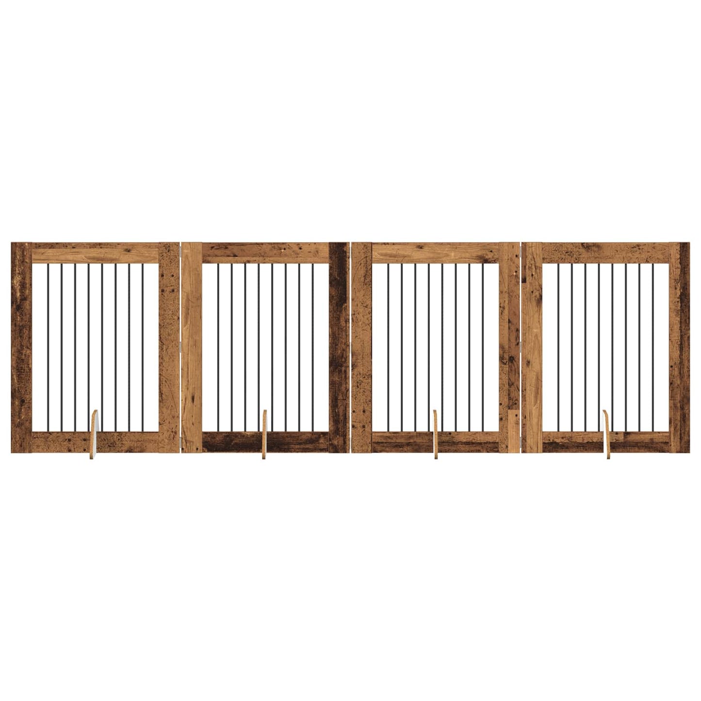 Foldbar hundegitter med stativer 4 pcs Gammelt tre 321 cm