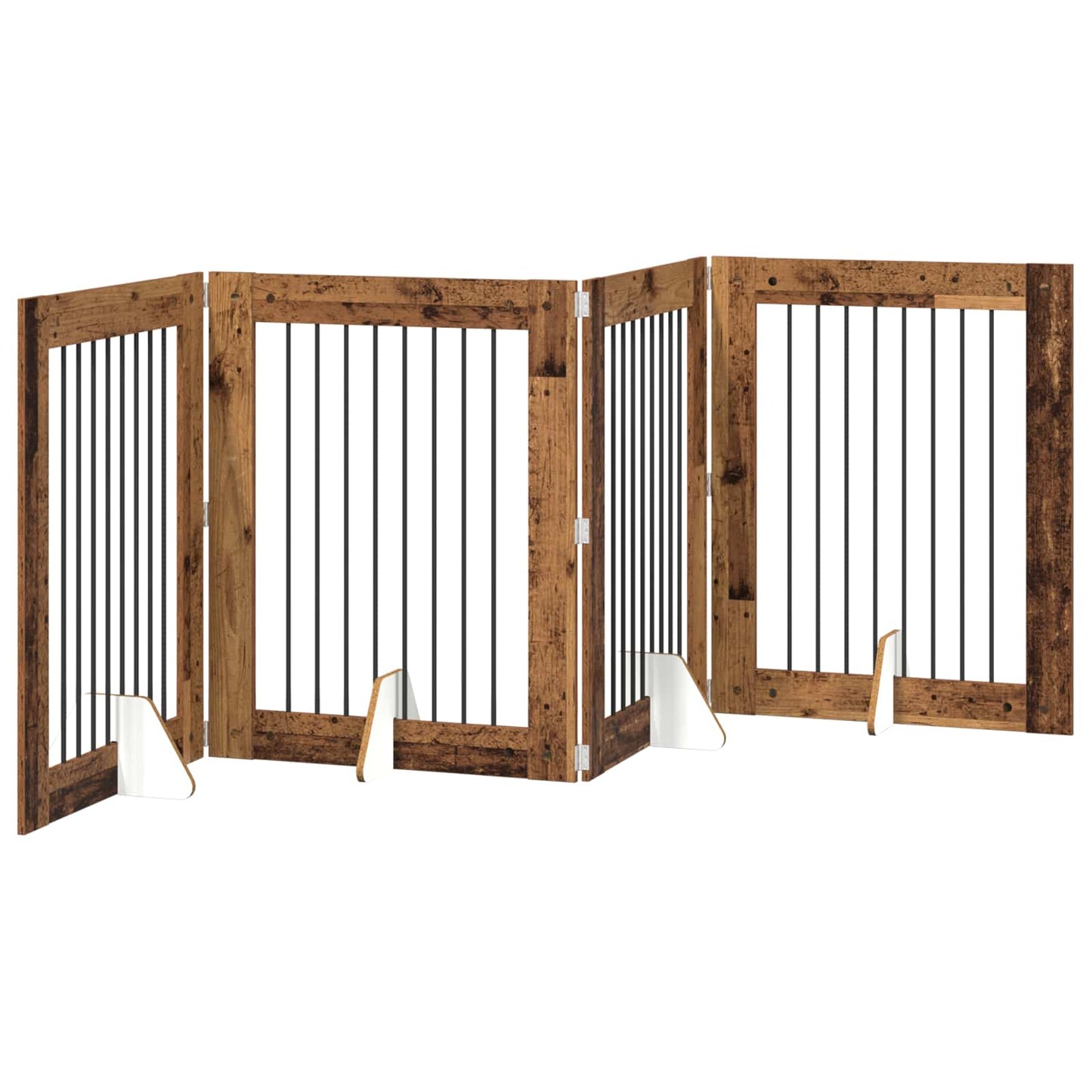 Foldbar hundegitter med stativer 4 pcs Gammelt tre 321 cm