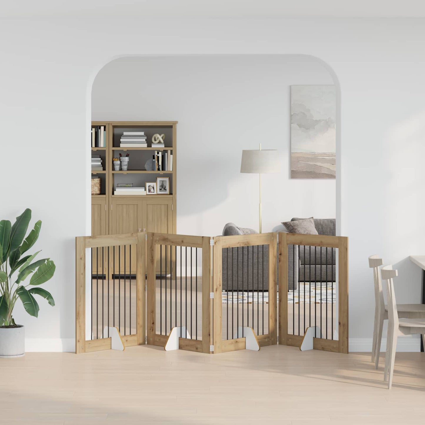 Foldbar hundegitter med stativer 4 pcs Artisan eik 321 cm