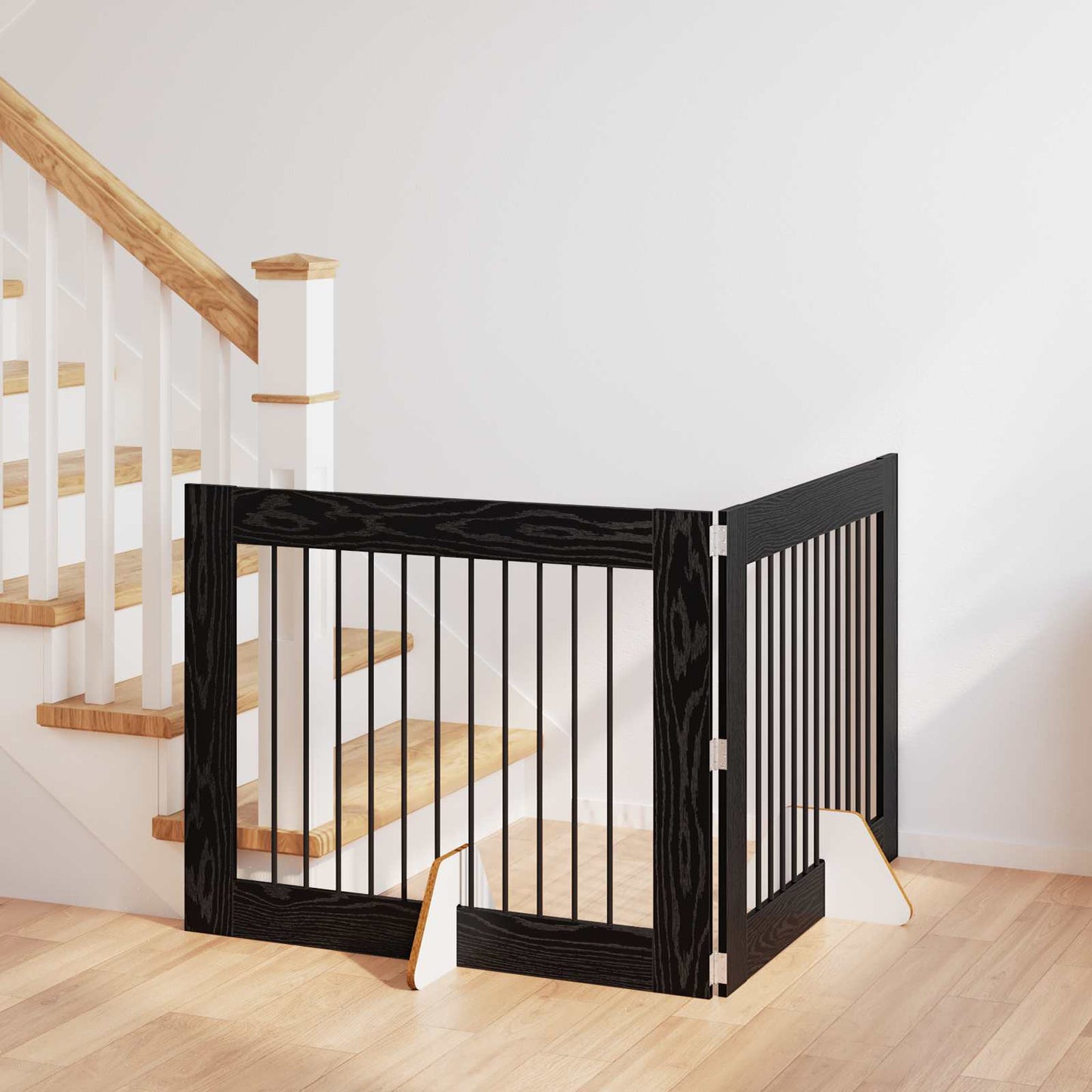 Foldbar hundegitter med stativer 2 pcs Svart eik 200,5 cm