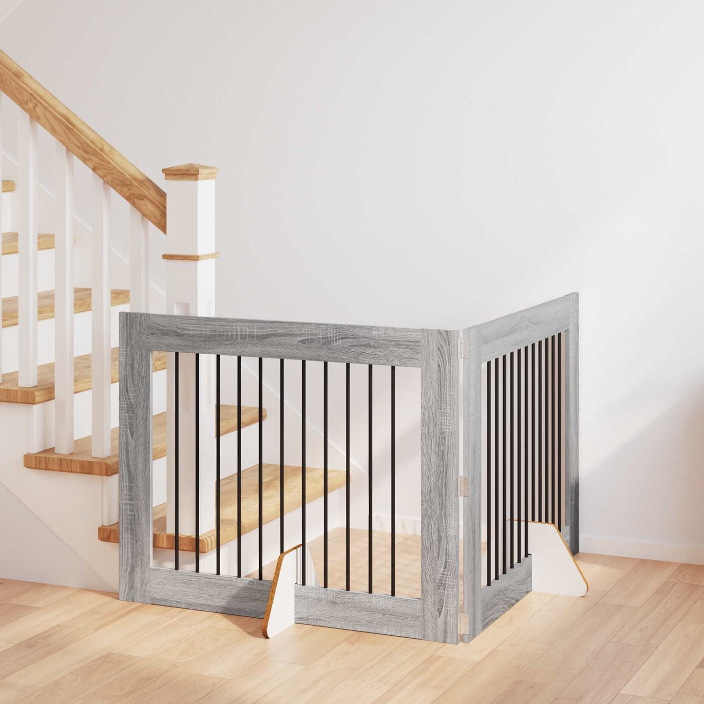 Foldbar hundegitter med stativer 2 pcs Grå sonoma 200,5 cm
