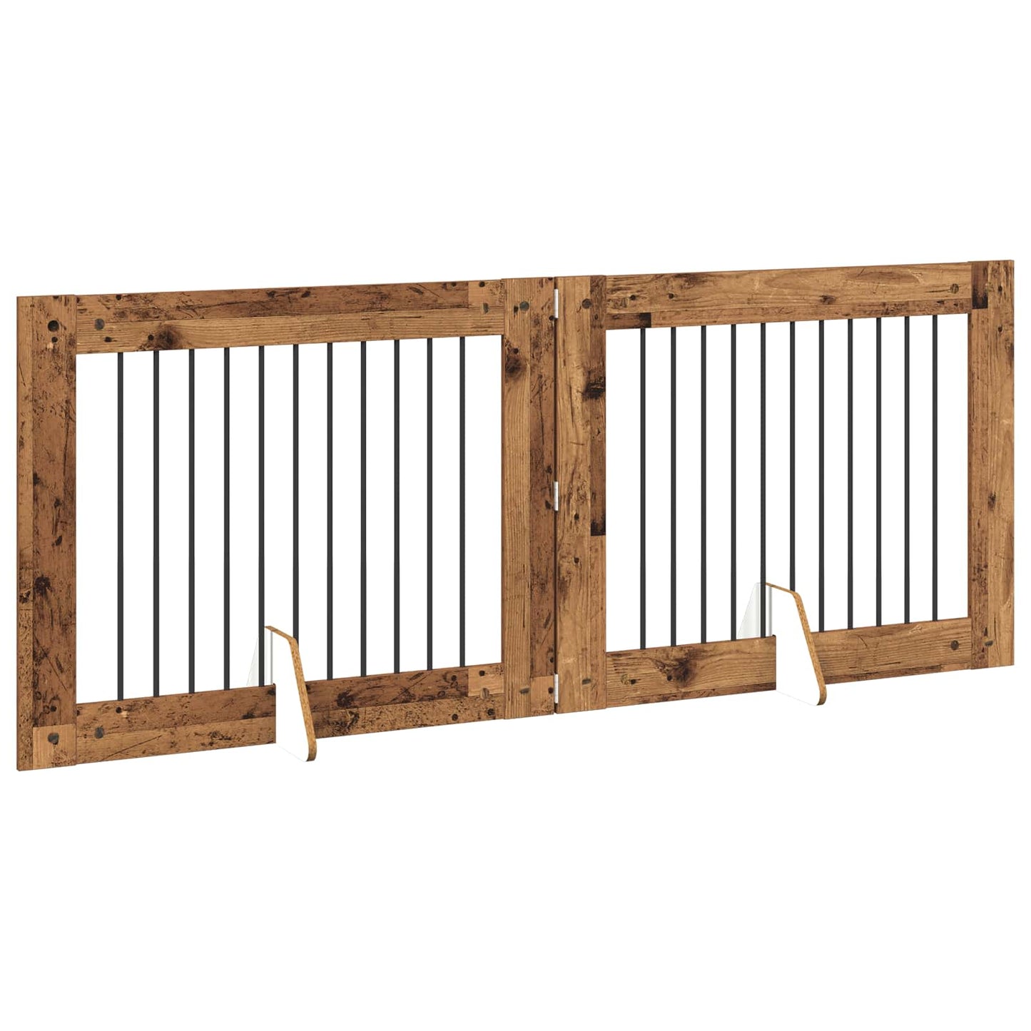 Foldbar hundegitter med stativer 2 pcs Gammelt tre 200,5 cm