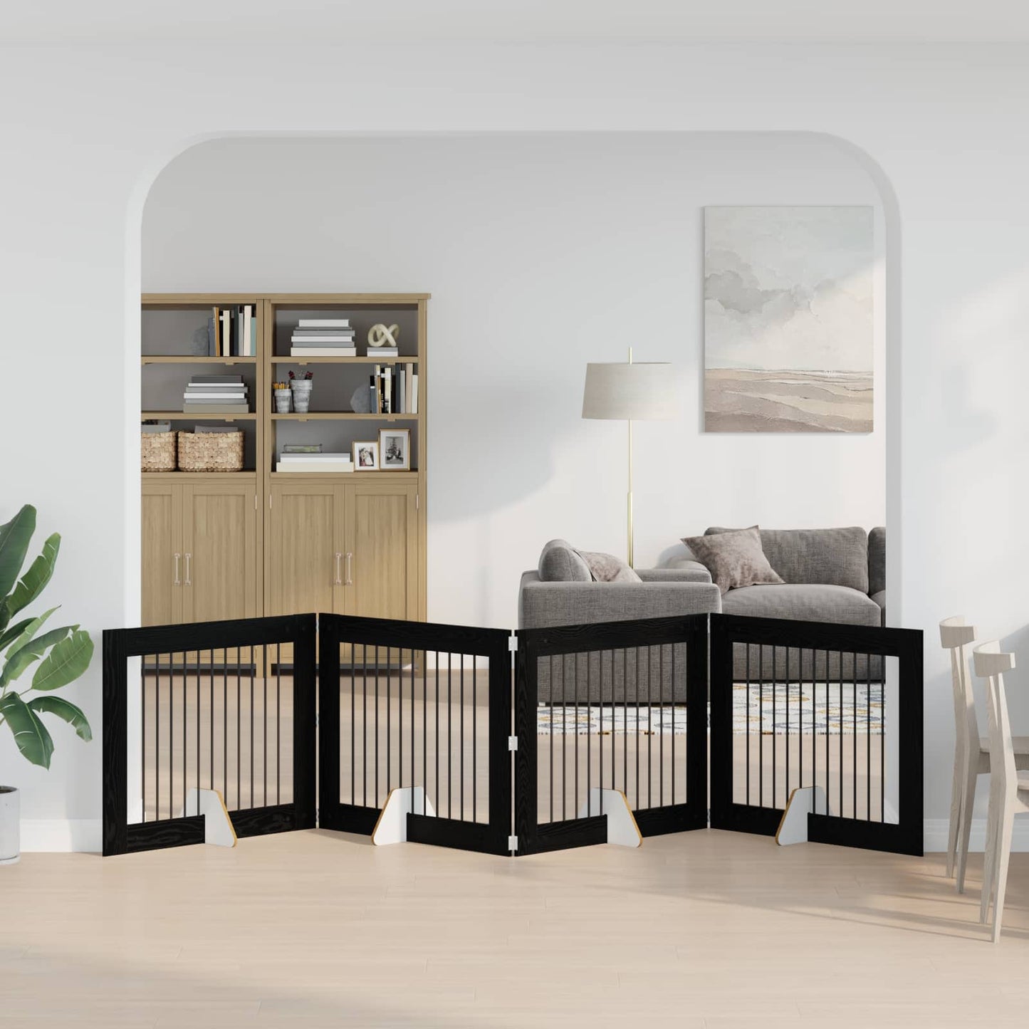 Hundegate med stender 4 pcs Svart eik 100 x 80 cm