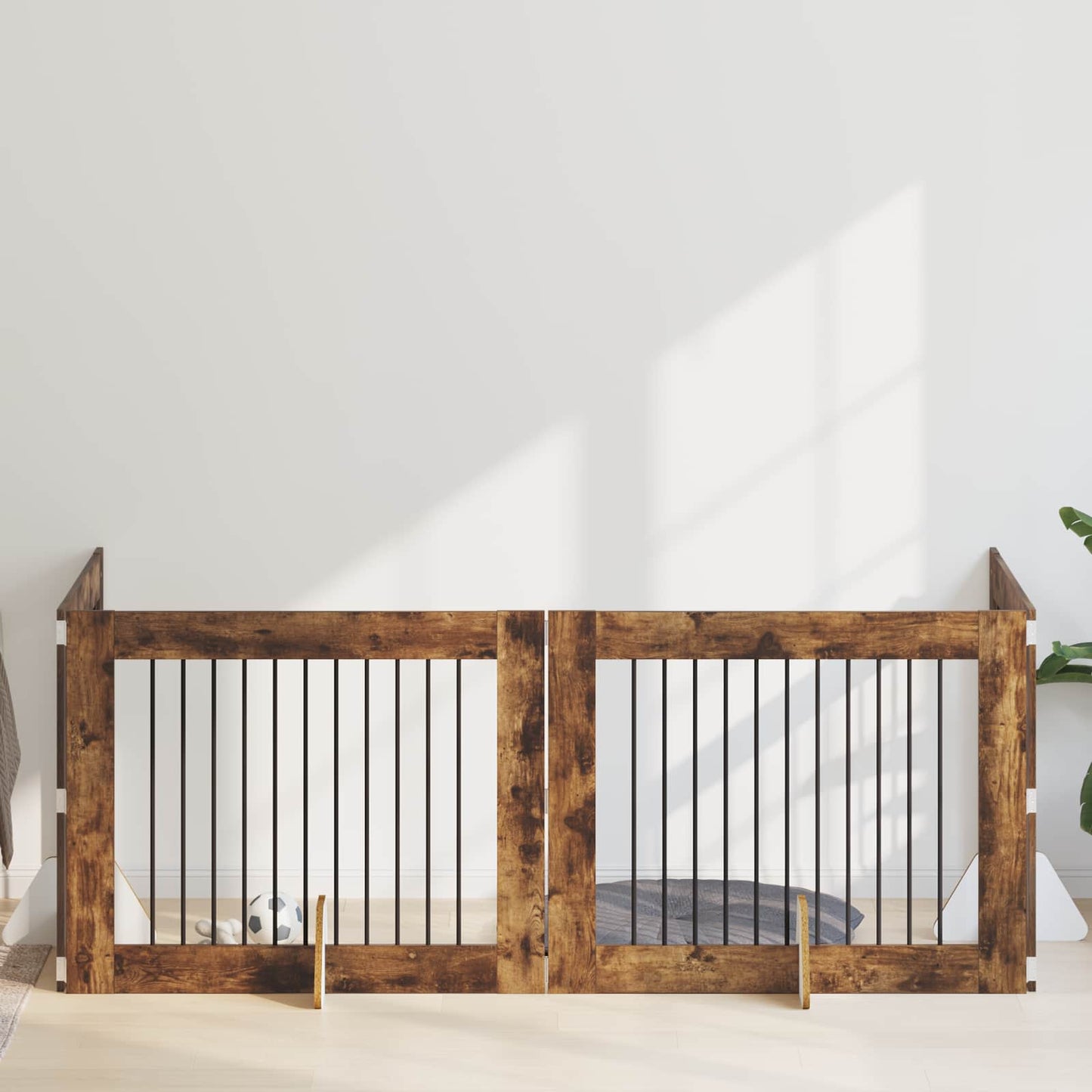 Foldbar hundegitter med stativer 4 pcs Røkt Eik 401 cm