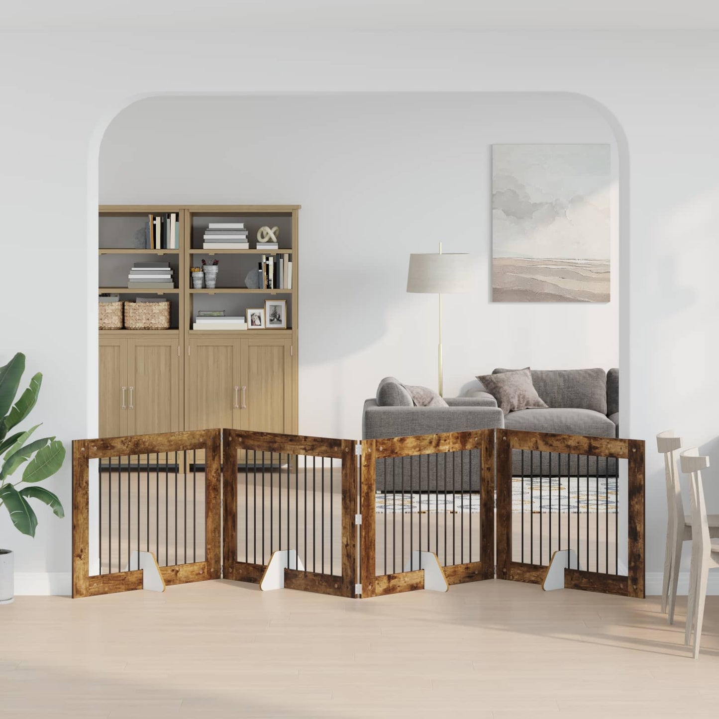 Foldbar hundegitter med stativer 4 pcs Røkt Eik 401 cm