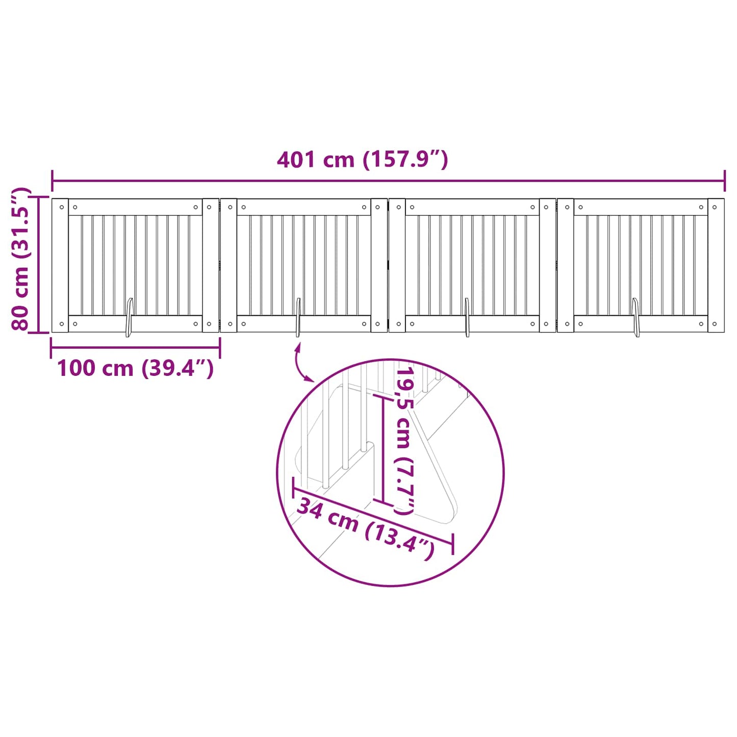 Foldbar hundegitter med stativer 4 stk. Grå Sonoma 401 cm