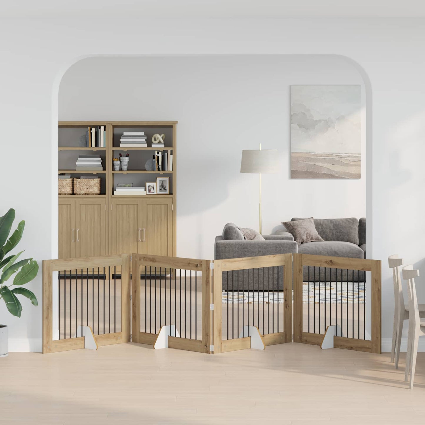 Foldbar hundegitter med stativer 4 pcs Artisan eik 401 cm