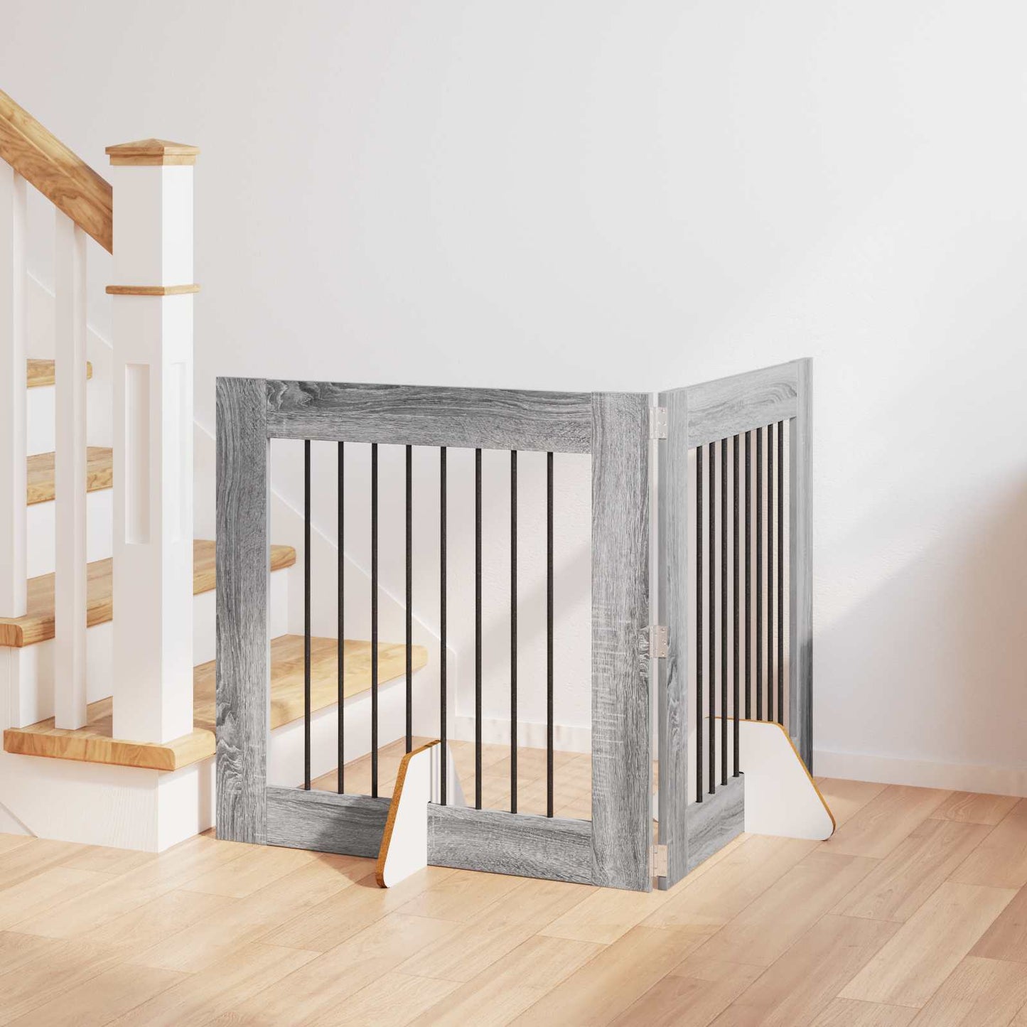 Foldbar hundegitter med stativer 2 pcs Grå sonoma 160,5 cm