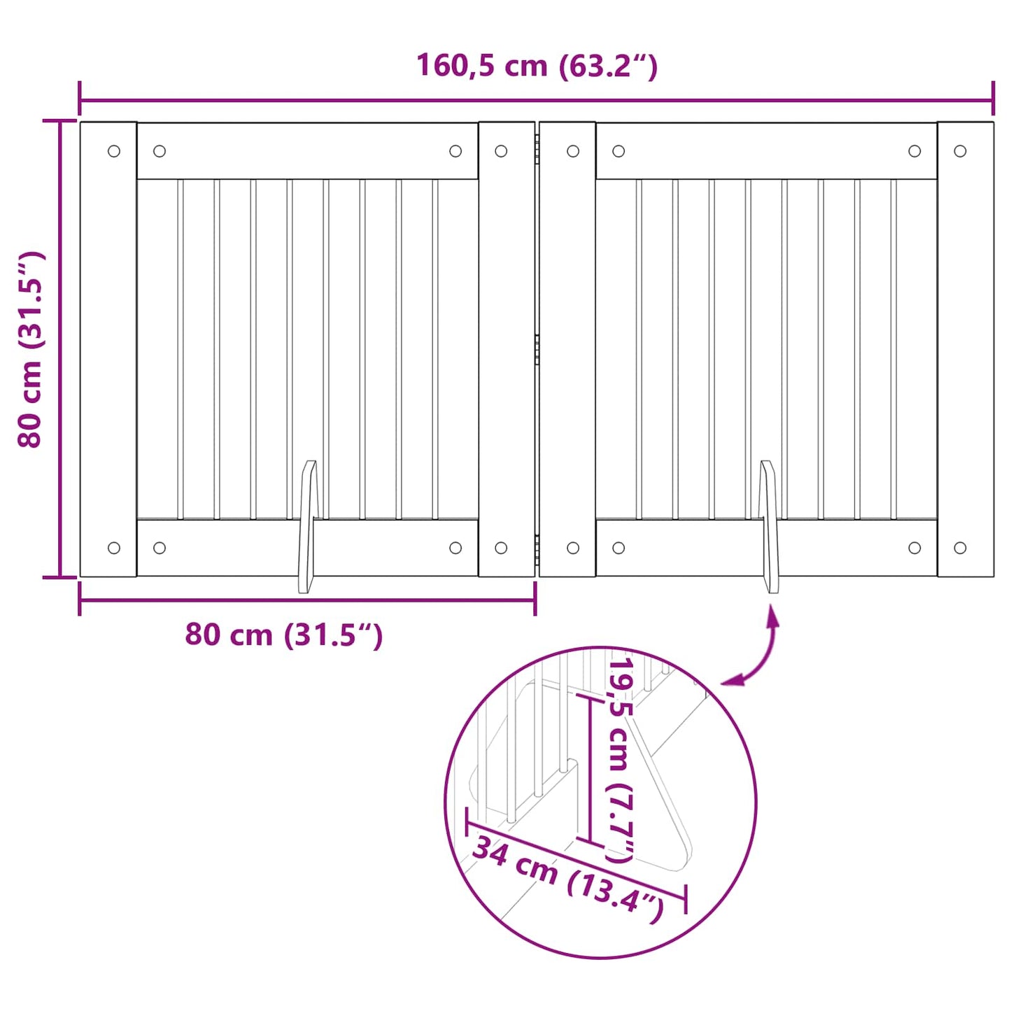 Foldbar hundegitter med stativer 2 pcs Grå sonoma 160,5 cm