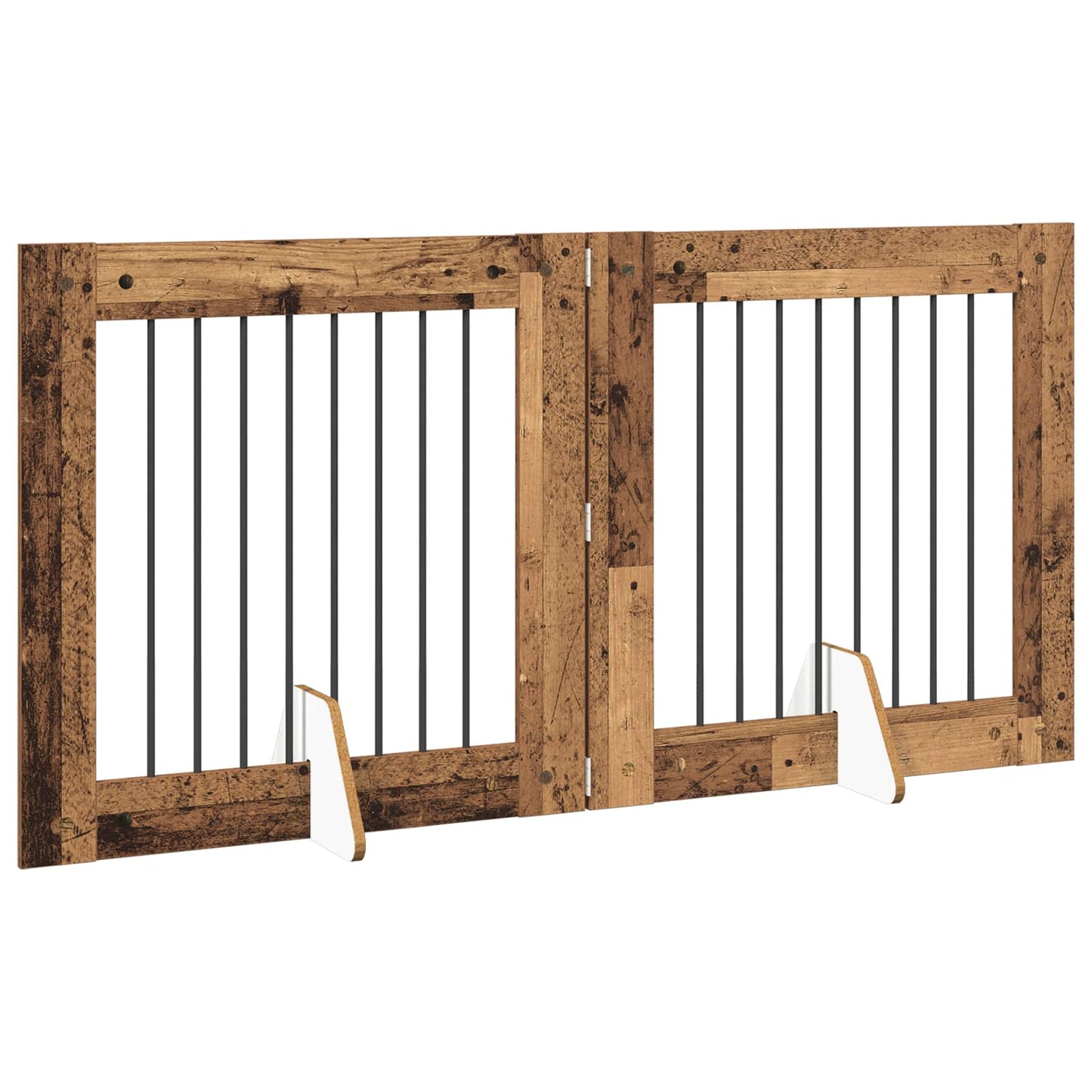 Foldbar hundegitter med stativer 2 pcs Gammelt tre 160,5 cm