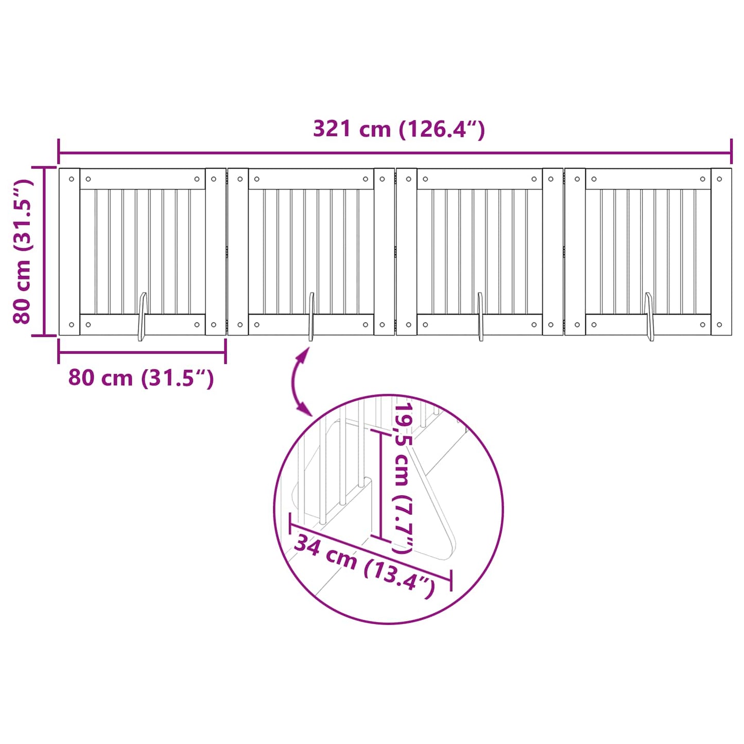 Hundegate med stender 4 pcs Sonoma eik 80 x 80 cm