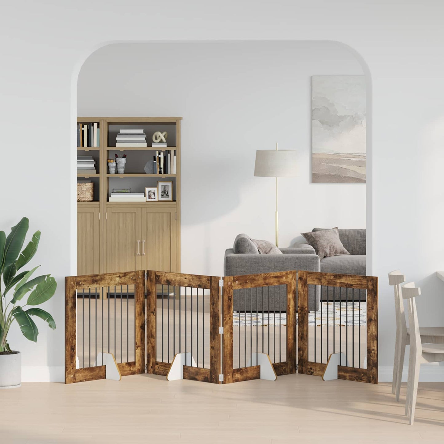 Foldbar hundegitter med stativer 4 pcs Røkt Eik 321 cm