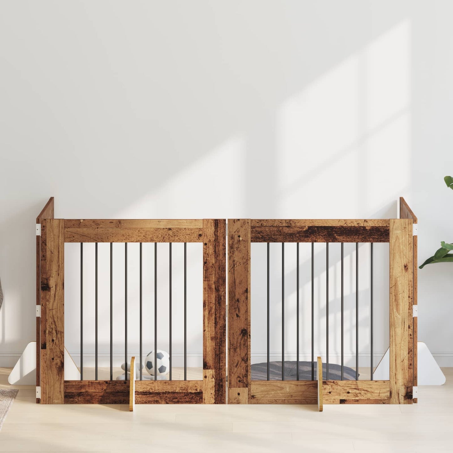 Foldbar hundegitter med stativer 4 pcs Gammelt tre 321 cm